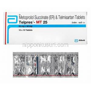 テルプレス MT (テルミサルタン/ コハク酸メトプロロール) 25mg 箱、錠剤