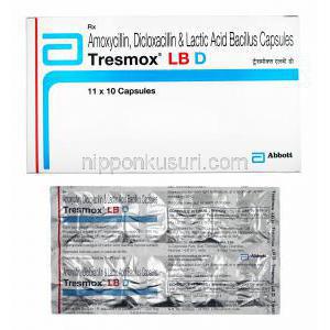 トレスモックス LB D (アモキシシリン/ ジクロキサシリン/ 乳酸菌) 箱、カプセル