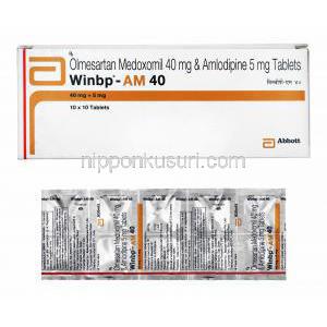 ウィンビーピー AM (オルメサルタン/ アムロジピン) 20mg 箱、錠剤