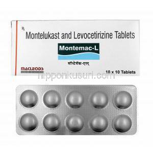モンテマック-L (レボセチリジン/ モンテルカスト) 箱、錠剤