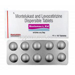 モンテマック-L 小児用 (レボセチリジン/ モンテルカスト) 箱、錠剤