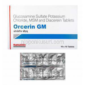 オルセリン GM (グルコサミン/ ジアセレイン/ メチルサルフォニルメセン) 箱、錠剤