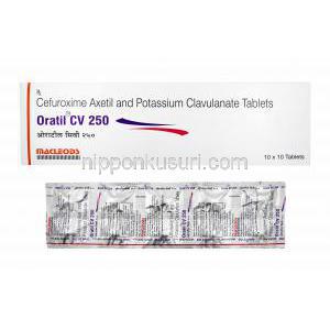 オラティル CV (セフロキシム/ クラブラン酸) 250mg 箱、錠剤