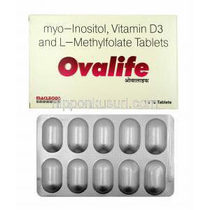 オバライフ (L-メチルフォレート/ ミオイノシトール/ ビタミンD3) 箱、錠剤