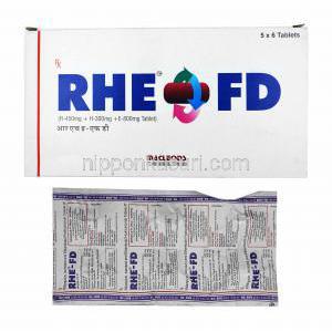 Rhe-FD (リファンピシン/ イソニアジド/ エタンブトール) 箱、錠剤