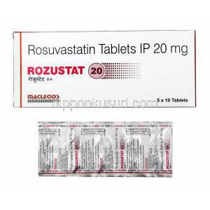 ロズスタット (ロスバスタチン) 20mg 箱、錠剤