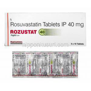 ロズスタット (ロスバスタチン) 40mg 箱、錠剤