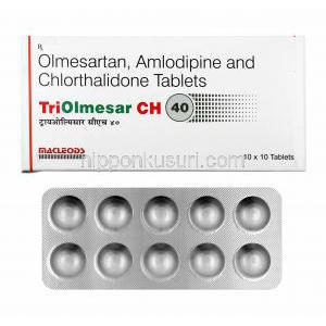 トリオルメサール CH (オルメサルタン/ アムロジピン/ クロルタリドン) 40mg 箱、錠剤