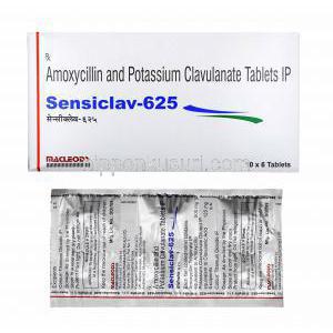 センシクラフ (アモキシシリン/ クラブラン酸) 625mg 箱、錠剤