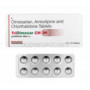 トリオルメサール CH (オルメサルタン/ アムロジピン/ クロルタリドン) 20mg 箱、錠剤