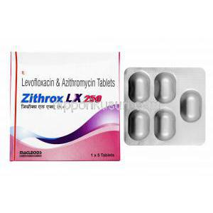 ジスロックス LX (レボフロキサシン/ アジスロマイシン) 箱、錠剤