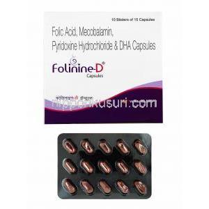 フォリナイン D (葉酸/ メチルコバラミン/ ピリドキシン/ DHA) 箱、カプセル