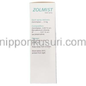 ゾルミトリプタン（ゾーミッグジェネリック）, ゾルミスト Zolmist  5mg 0.7ml  点鼻液噴霧用 (Cipla) 成