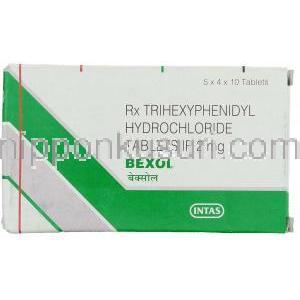 トリヘキシフェニジル, Bexol, 2MG 錠 (Intas Pharm) 箱