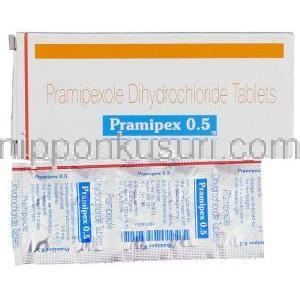 プラミペックス Pramipex, ビ・シフロールジェネリック, プラミペキソール 0.5mg 錠 (Sun Pharma)