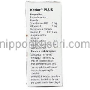 ケトロラクトロメタミン / フロキサシン, Ketlur  Plus, 0.5% w/v 点眼薬 (Sun Pharma) 成分