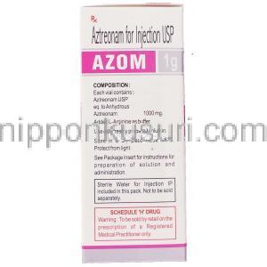 アズトレオナム（アザクタムジェネリック）, Azom 1gm 注射 (United Biotech) 成分