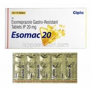 エソマック (エソメプラゾール) 20mg 箱、錠剤