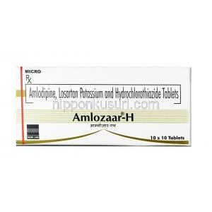 アムロザール  H, ロサルタン 50mg  / アムロジピン  5mg  / ヒドロクロロチアジド 12.5mg, 錠剤,箱表面