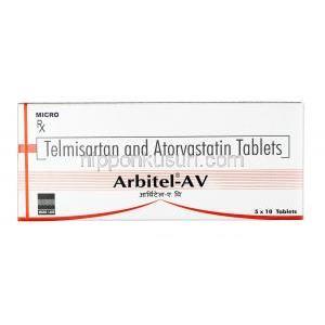 アービテル AV,  テルミサルタン 40mg /アトルバスタチン 10mg, 錠剤, 箱表面