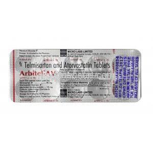 アービテル AV,  テルミサルタン 40mg /アトルバスタチン 10mg, 錠剤, シート情報