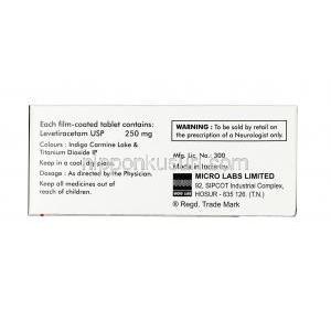 レバセタム, レベチラセタム 250 mg, 錠剤, 箱情報