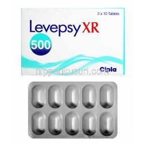 レベプシー XR (レベチラセタム) 500mg 箱、錠剤