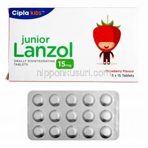 小児用 ランゾール いちご味 (ランソプラゾール) 15mg 箱、錠剤