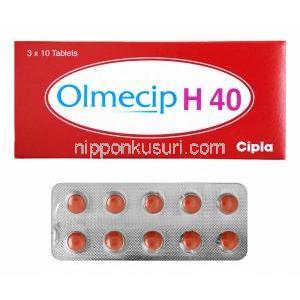オルメシップ H (ヒドロクロロチアジド 12.5mg/ オルメサルタン 40mg) 箱、錠剤