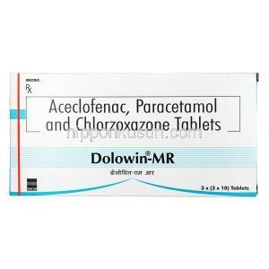ドロウィン MR, アセクロフェナク 100mg / アセトアミノフェン（パラセタモール） 325mg / クロルゾキサゾン 250mg, 錠剤, 箱