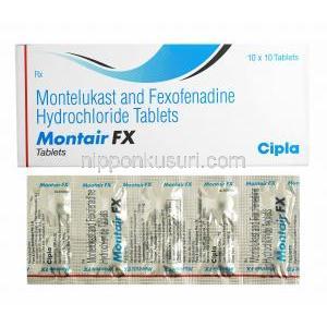モンテア FX (モンテルカスト/ フェキソフェナジン) 箱、錠剤