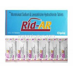 リッドAR (レボセチリジン/ モンテルカスト) 箱、錠剤
