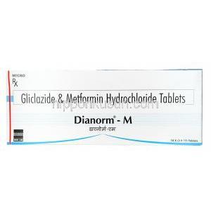 ダイアノーム M,グリクラジド 80mg / メトホルミン 500mg, 錠剤, 箱表面