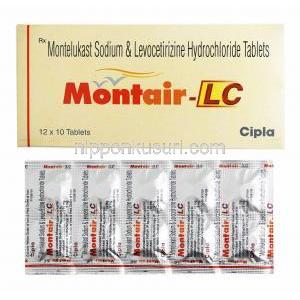 モンテア LC (レボセチリジン/ モンテルカスト) 箱、錠剤