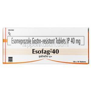 エソファグ, エソメプラゾール 40 mg, 錠剤, 箱表面