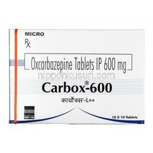 カーボックス, オクスカルバゼピン 600mg, 錠剤, 箱表面