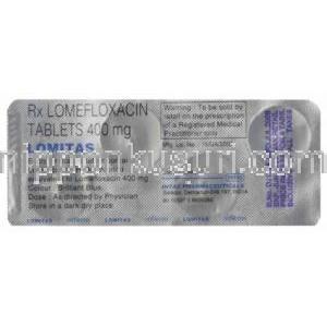 ロメフロキサシン（バレオンジェネリック） 400 mg 錠, Lomitas, (Intas Pharma)