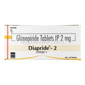 ダイアプライド, グリメピリド 2 mg, 錠剤, 箱表面