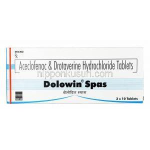 ドロウィン　スパス, ドロタベリン 80mg /  アセクロフェナク 100mg, 錠剤, 箱表面