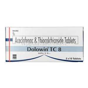 ドロウィン TC, アセクロフェナク 100mg / チオコルチコシド 8mg, 錠剤, 箱表面