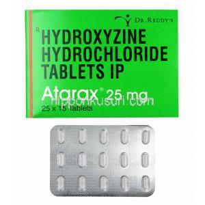 アタラックス, 塩酸ヒドロキシジン 25mg (Dr Reddy's Laboratories) 箱、錠剤