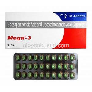 メガ 3 (エイコサペンタエン酸/ ドコサヘキサエン酸) 箱、カプセル