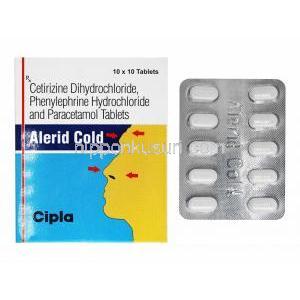 アレリッド コールド (セチリジン/ アセトアミノフェン/ フェニレフリン) 箱、錠剤
