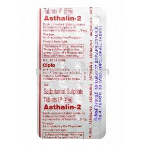 アスタリン, 硫酸サルブタモール 2mg 錠 (Cipla) 錠剤裏面