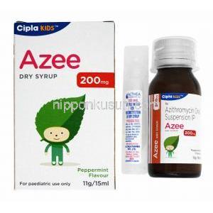 アジー ドライシロップ ペパーミント味 (アジスロマイシン) 200mg 15ml 箱、ボトル