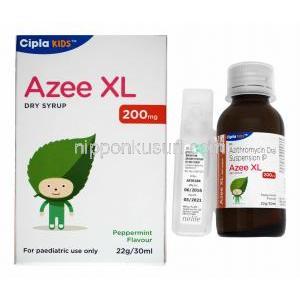 アジー ドライシロップ ペパーミント味 (アジスロマイシン) 200mg 30ml 箱, ボトル