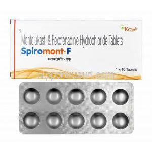 スピロモント F (モンテルカスト/ フェキソフェナジン) 箱、錠剤
