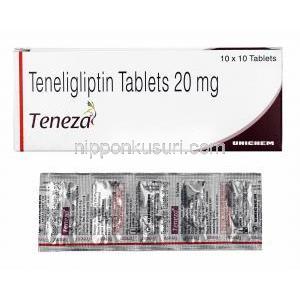 テネザ, テネリグリプチン 20mg, 錠剤, 箱表面, シート情報