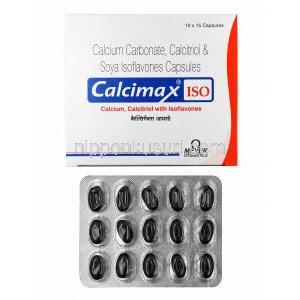 カルシマックス ISO (炭酸カルシウム/ カルシトリオール/ 大豆イソフラボン) 箱、カプセル