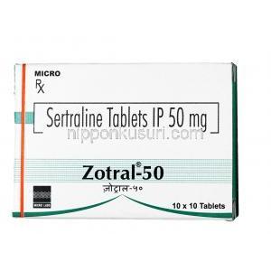 ゾトラル,  セルトラリン 50 mg, 錠剤, 箱表面
